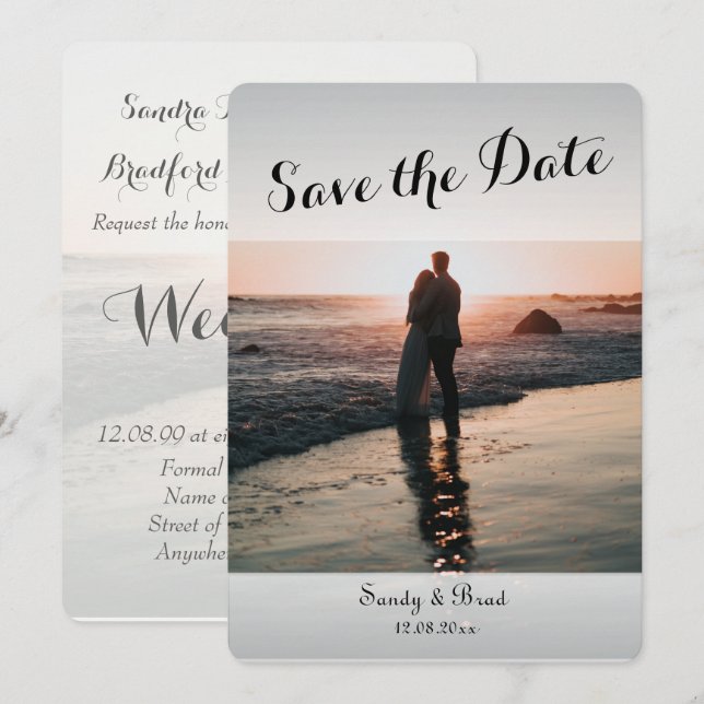 Elegantes modernes Foto Save the Date Hochzeit Einladung (Vorne/Hinten)