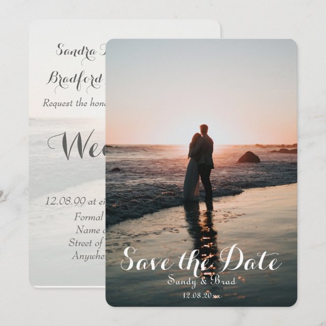 Elegantes modernes Foto Save the Date Hochzeit Einladung (Vorne/Hinten)