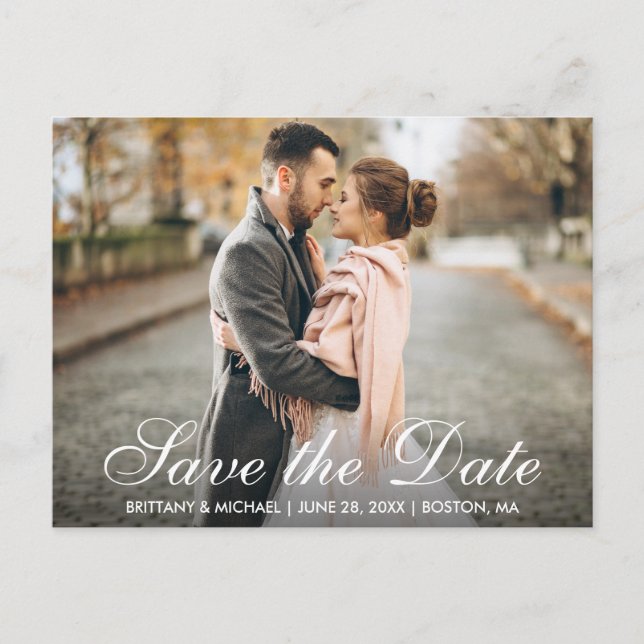 Elegantes modernes Foto Save the Date Verlobung WS Postkarte (Vorderseite)