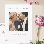 Elegantes modernes Foto Vielen Dank für Ihre Hochz Postkarte<br><div class="desc">Dieses schlicht schicke, individuelle Foto Hochzeit danke Ihnen Postcard Vorlage verfügt über ein elegantes, minimalistisches, modernes Design. Die Vorderseite zeigt Ihr Lieblings-Foto, Vornamen und eine "LIEBE und DANKS" Nachricht vermittelt mit einer auffallenden Mischung von zwei verschiedenen Schriftart, mit "und" in einem leichten, fließenden Drehbuch zwischen der Erholung der anderen beiden...</div>