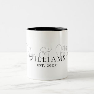 Elegantes Modernes Foto von Mr und Mrs Established Zweifarbige Tasse