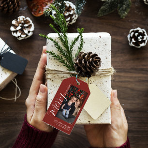 Elegantes modernes Foto-Weihnachtsetikett Frohe W Geschenkanhänger