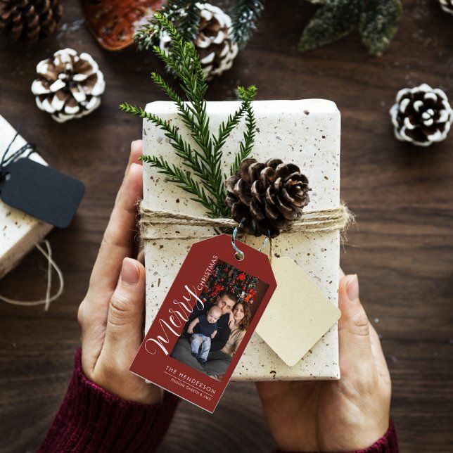 Elegantes modernes Foto-Weihnachtsetikett |Frohe W Geschenkanhänger (Von Creator hochgeladen)