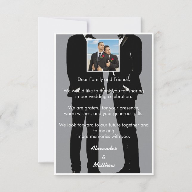 Elegantes, modernes Gay Men Wedding Foto Dankeskarte (Rückseite)