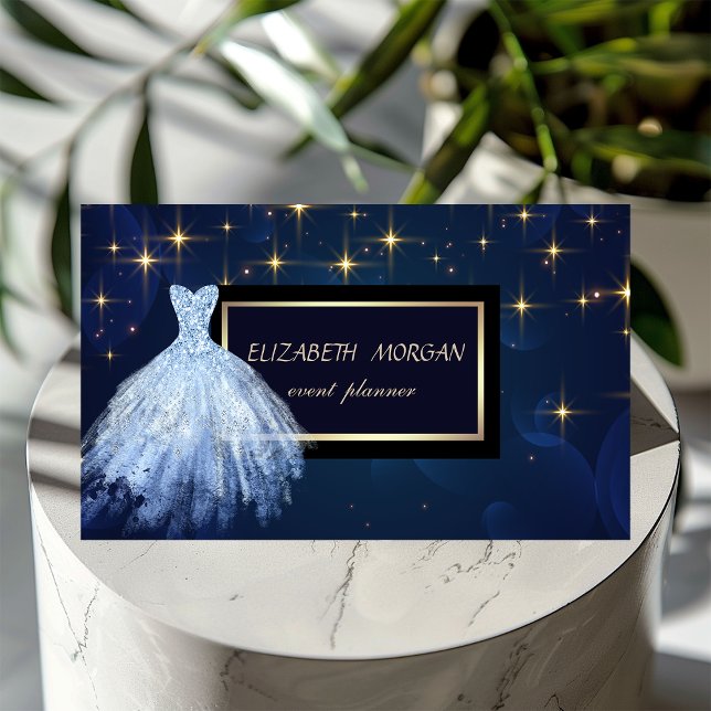Elegantes modernes Glamorouse Stars Blaues Kleid Visitenkarte (Von Creator hochgeladen)
