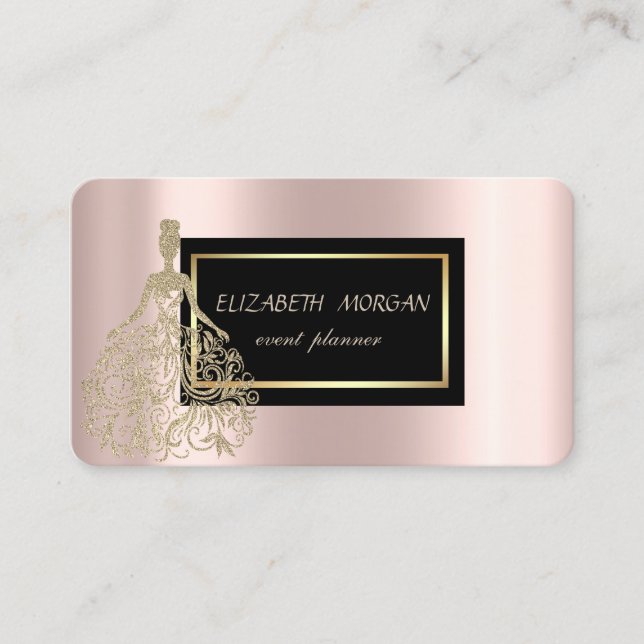 Elegantes modernes Glamour, Gold Dress Rose Gold Visitenkarte (Vorderseite)