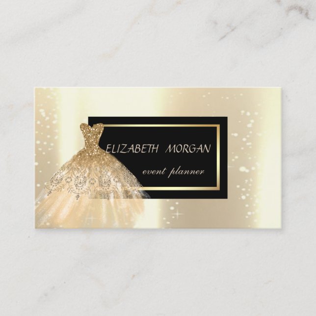 Elegantes, modernes Glamour, Gold Gllitter Dress Visitenkarte (Vorderseite)