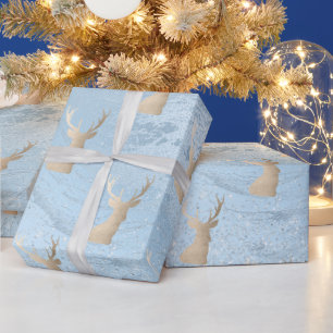 Elegantes modernes Gold- & Blaues Weihnachtsblumen Geschenkpapier