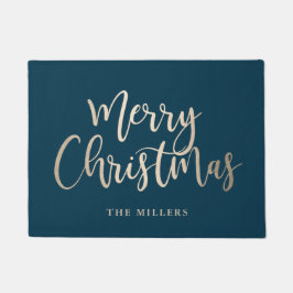 Elegantes, modernes Gold & Blue Frohe Weihnachten Fußmatte