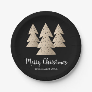 Elegantes modernes Gold & schwarz Frohe Weihnachts Pappteller