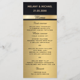 Elegantes modernes Gold/Schwarz-Hochzeitsmenü Menükarte