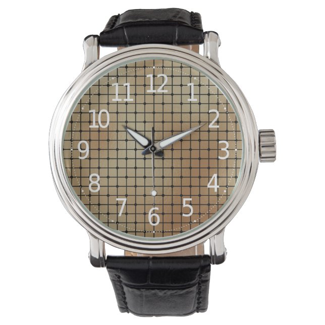 Elegantes, modernes Gold Squares Tiles-Muster | Armbanduhr (Vorderseite)