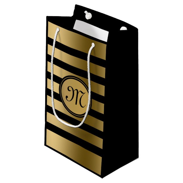 Elegantes modernes Gold- und Black Streifen Muster Kleine Geschenktüte (Vorderseite Schrägansicht)