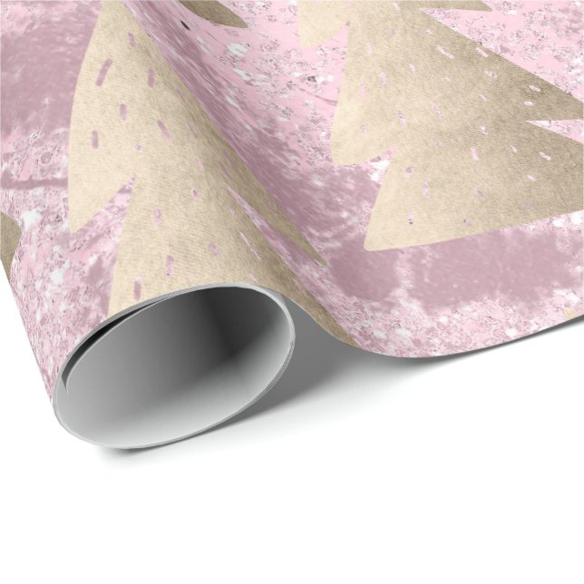 Elegantes modernes Gold- und Rosa Weihnachtsbaummu Geschenkpapier (Rolleneckpunkt)