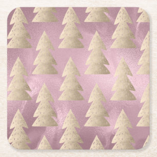 Elegantes modernes Gold- und Rosa-Weihnachtsbaummu Rechteckiger Pappuntersetzer