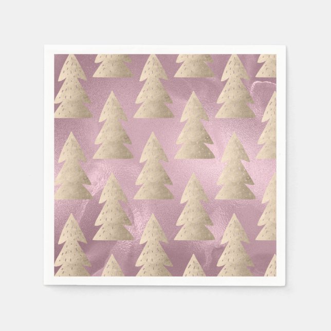 Elegantes modernes Gold- und Rosa-Weihnachtsbaummu Serviette (Vorderseite)