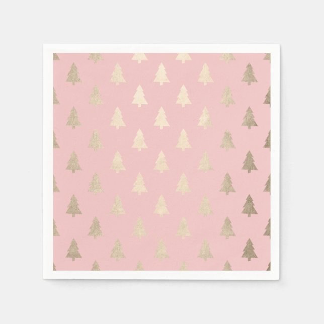 Elegantes modernes Gold- und Rosa-Weihnachtsbaummu Serviette (Vorderseite)