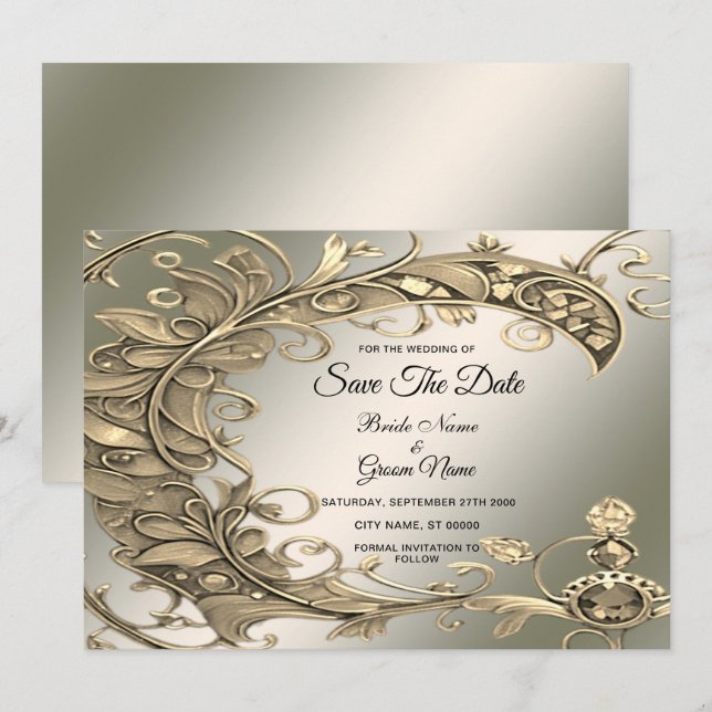 Elegantes modernes Goldenes Dekorativ Save the Dat Date (Vorne/Hinten)