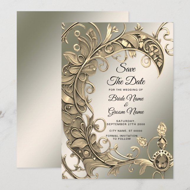 Elegantes modernes Goldenes Dekorativ Save the Dat Date (Vorne/Hinten)