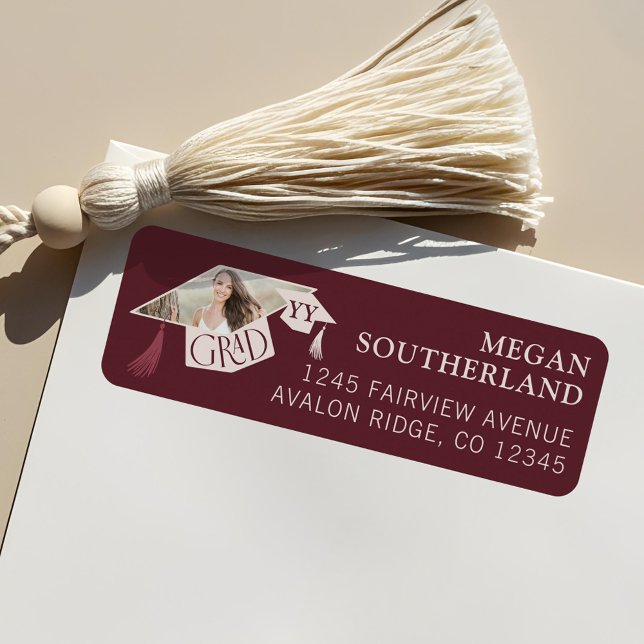 Elegantes modernes Grand Cap & Tassel Abschluss Fo (Elegant Modern Grad Cap & Tassel Graduation Photo Label)