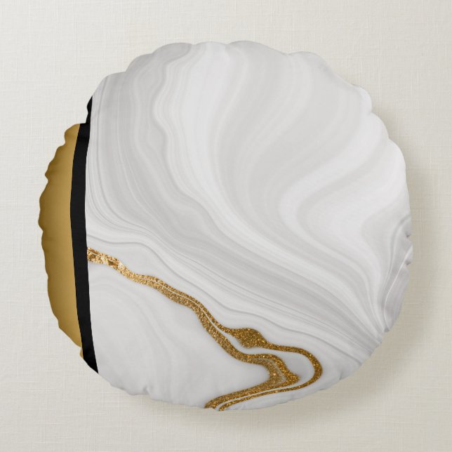 Elegantes, modernes, grau-weißes Marmormuster Rundes Kissen (Vorderseite)