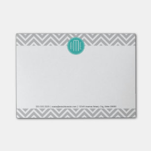 Elegantes modernes Grau-Zickzack und Mint-Monogram Post-it Klebezettel