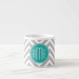 Elegantes modernes graues Chevron- und Minzm Monog Espressotasse