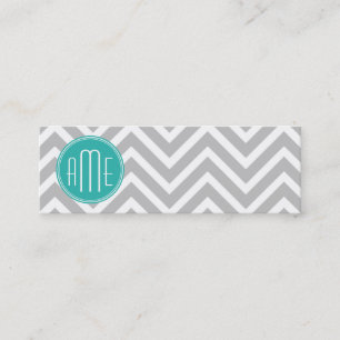 Elegantes modernes graues Chevron- und Minzmuster- Mini Visitenkarte