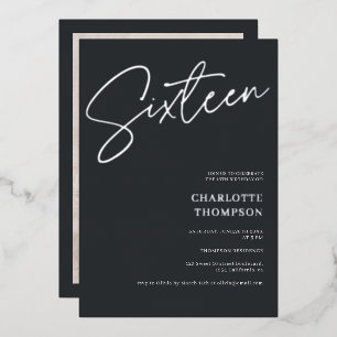 Elegantes modernes graues Foto Sweet 16 silber Folieneinladung