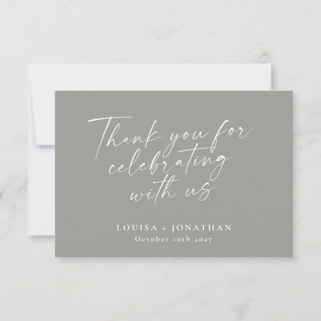 Elegantes, modernes Gray Script Custom Wedding Cou Dankeskarte (Vorderseite)