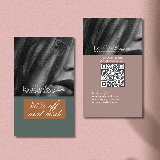 Elegantes, modernes Green Brown Foto Haarstudio (Von Creator hochgeladen)