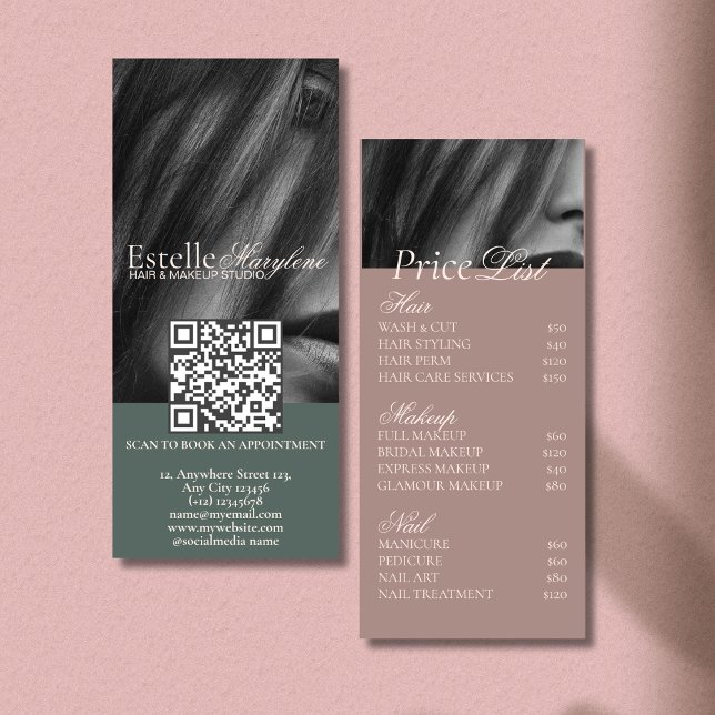 Elegantes, modernes Green Brown Foto Haarstudio Werbekarte (Von Creator hochgeladen)