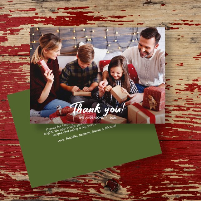 Elegantes modernes Green Holiday Foto Dankeskarte (Von Creator hochgeladen)