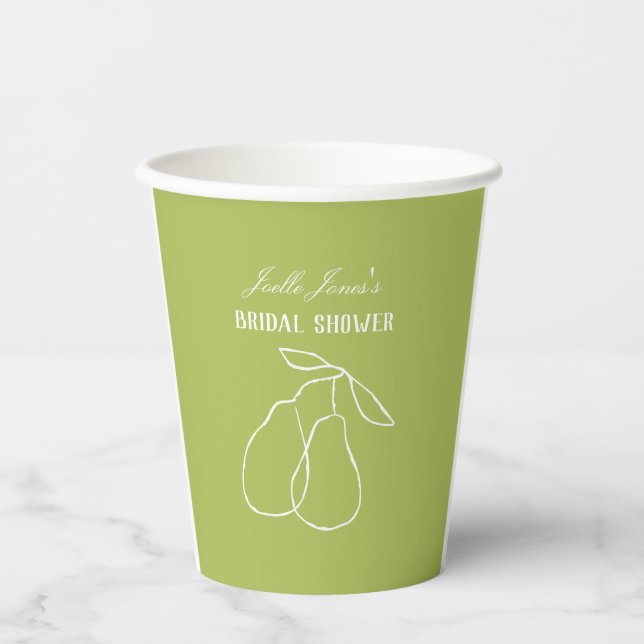 Elegantes, modernes Green Perfect Pear Brautparty Pappbecher (Vorderseite)