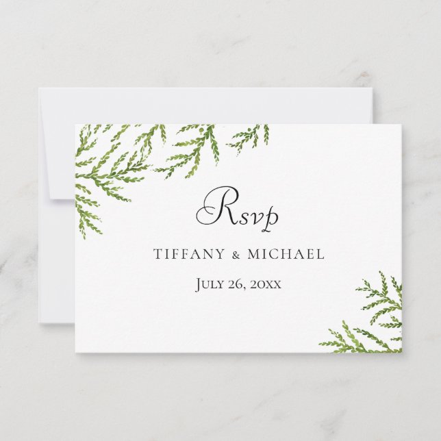 Elegantes modernes grünes Leaf Wedding RSVP (Vorderseite)
