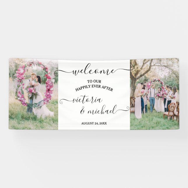 Elegantes modernes Hochzeitsbild Foto Willkommen Banner (Horizontal)