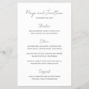 Elegantes modernes Hochzeitsmenü mit kleinem Budge Flyer
