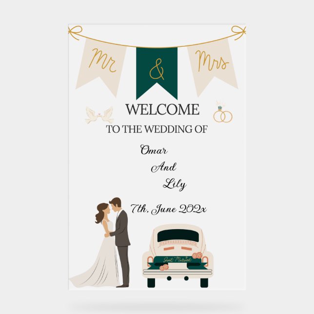 Elegantes modernes Hochzeitswillkommen Akryllische Acrylschild (Vorderseite)