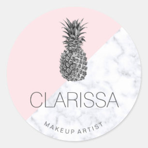 Elegantes, modernes hübsch-silberrosa Ananas-Make- Runder Aufkleber