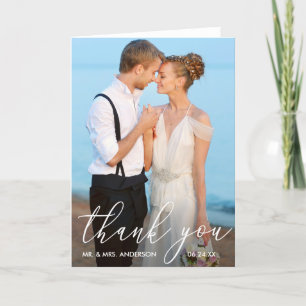 Elegantes modernes kalligrafisches Foto Hochzeitsf Dankeskarte
