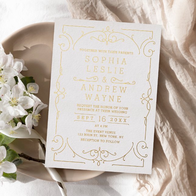 Elegantes, modernes klassisches Hochzeitgold Folieneinladung (Elegant modern classic vintage wedding gold foil invitation)