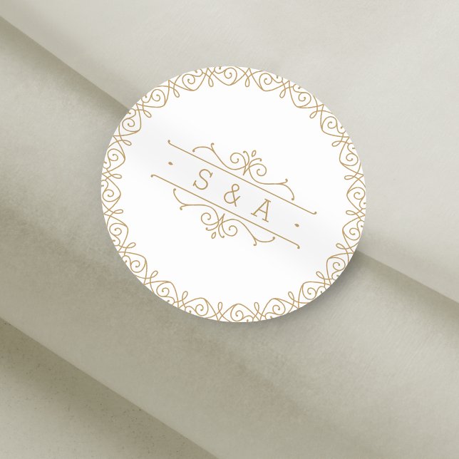Elegantes, modernes Klassisches Oldtimer-Hochzeits Runder Aufkleber (Elegant modern classic vintage wedding monogram classic round sticker)