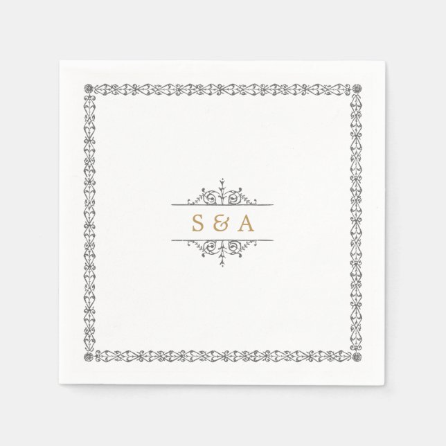 Elegantes, modernes Klassisches Oldtimer-Hochzeits Serviette (Vorderseite)