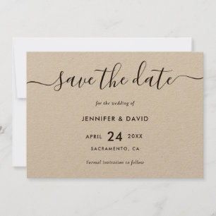 Elegantes, modernes Kraftpapier Hochzeit Save The Date