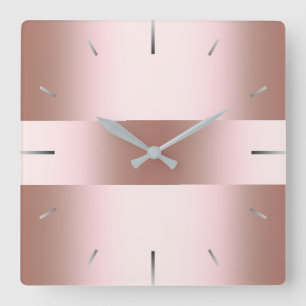 Elegantes modernes Küken-Rosen-Goldmuster Quadratische Wanduhr