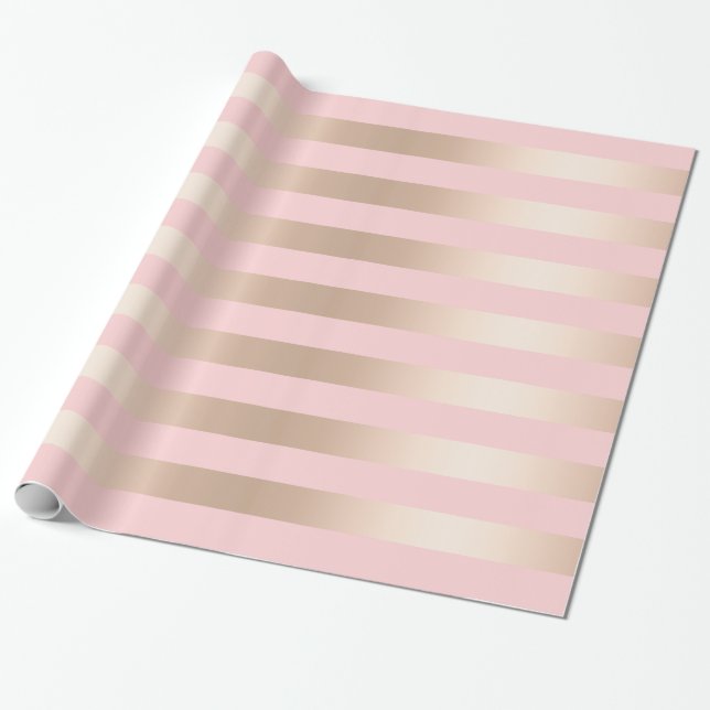 Elegantes modernes Küken-Rosen-Goldrosa striped Geschenkpapier (Ungerollt)