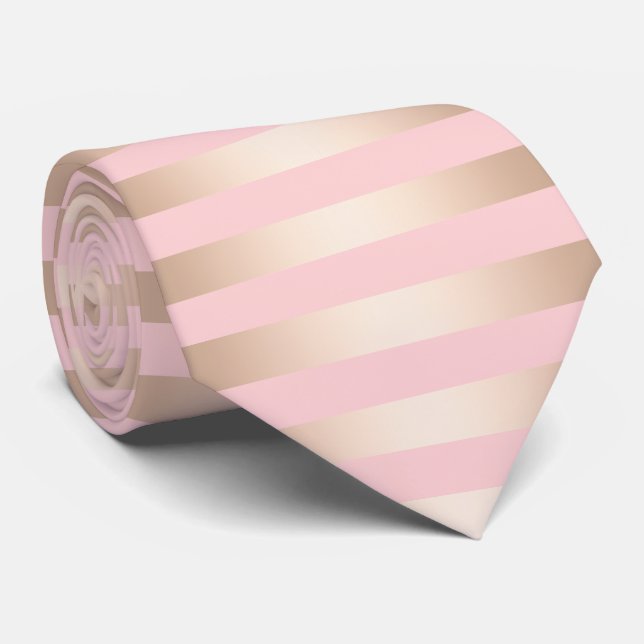 Elegantes modernes Küken-Rosen-Goldrosa striped Krawatte (Gerollt)