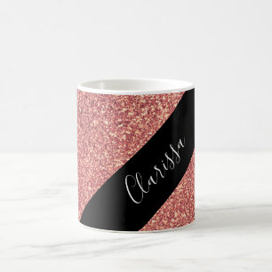 Elegantes modernes Küken-RosengoldGlitterschwarze Kaffeetasse