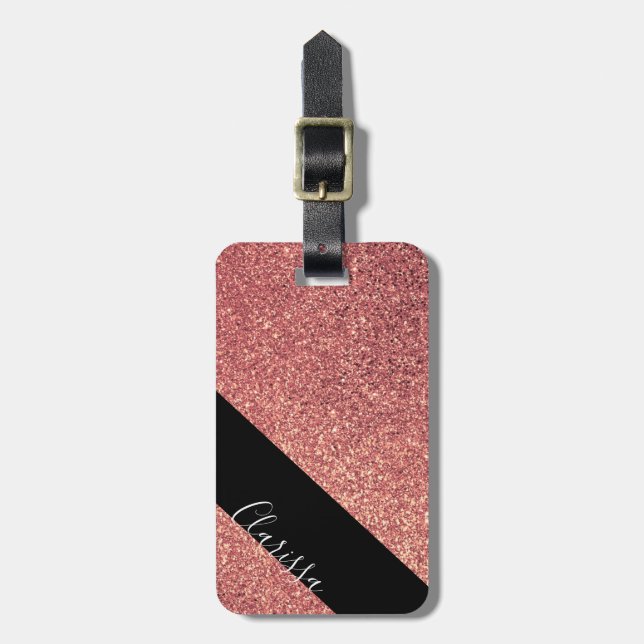 Elegantes modernes Küken-RosengoldGlitterschwarzes Gepäckanhänger (Vorderseite vertikal)