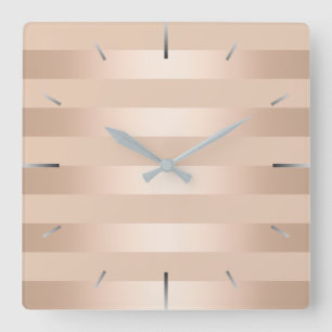 Elegantes modernes Kükenkupfer-Rosengold striped Quadratische Wanduhr